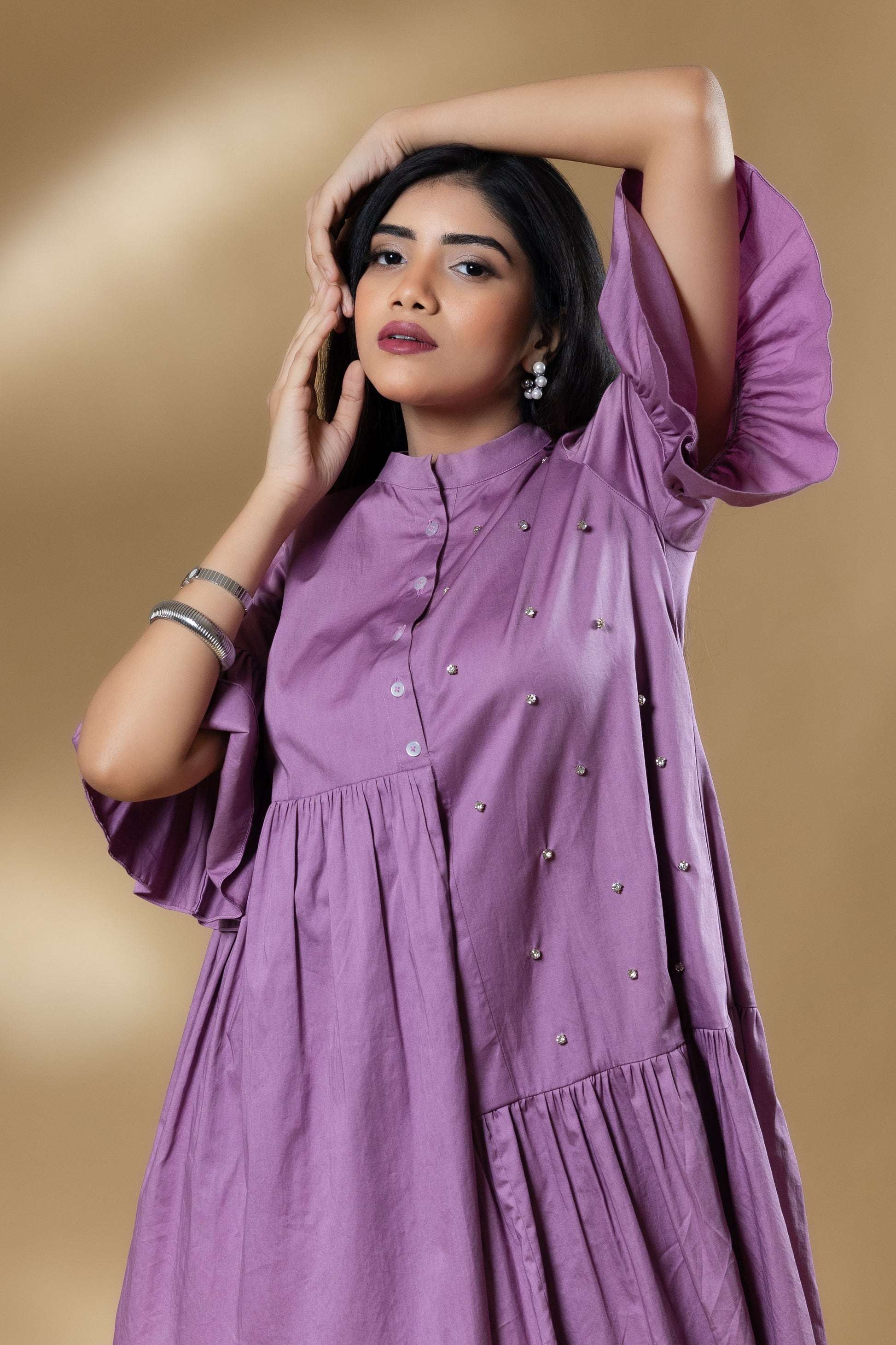 Lavender Italian Cotton Gin Stone Short Dress