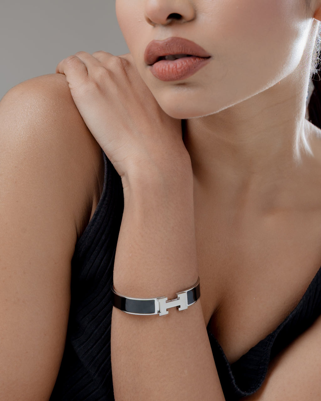 H - Noir Edge Luxe Silver Cuff Bracelet (Gold Plated)