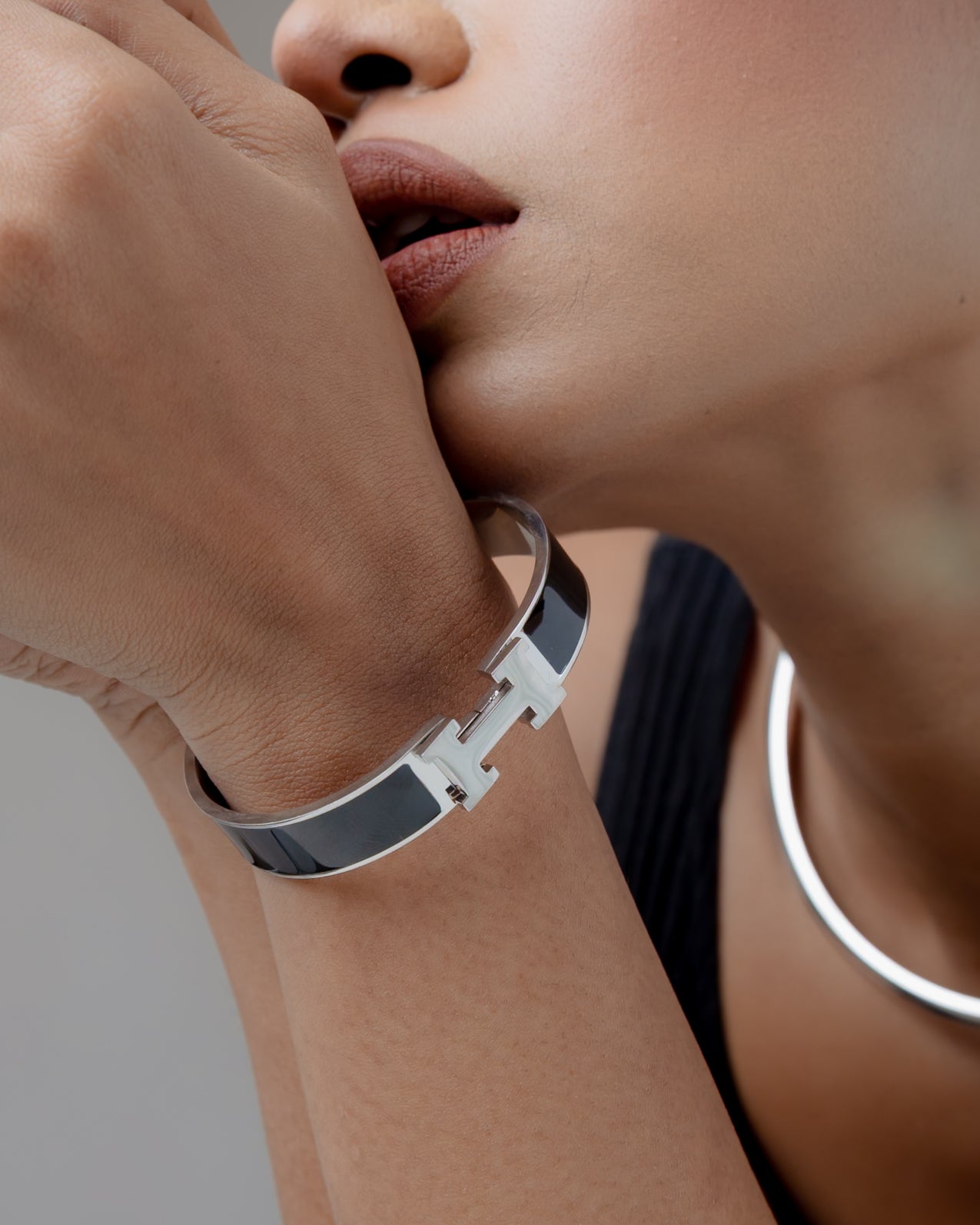 H - Noir Edge Luxe Silver Cuff Bracelet (Gold Plated)