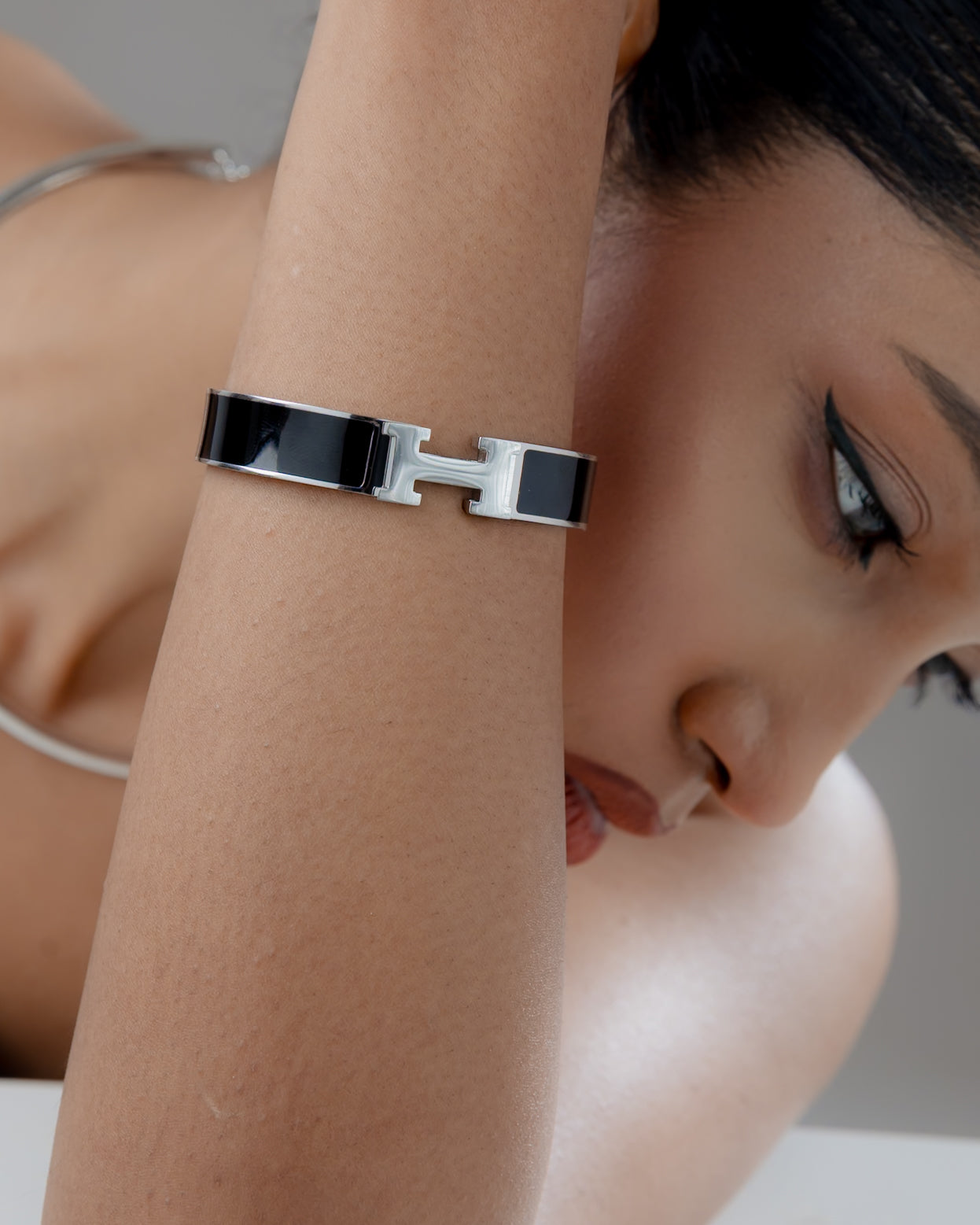 H - Noir Edge Luxe Silver Cuff Bracelet (Gold Plated)