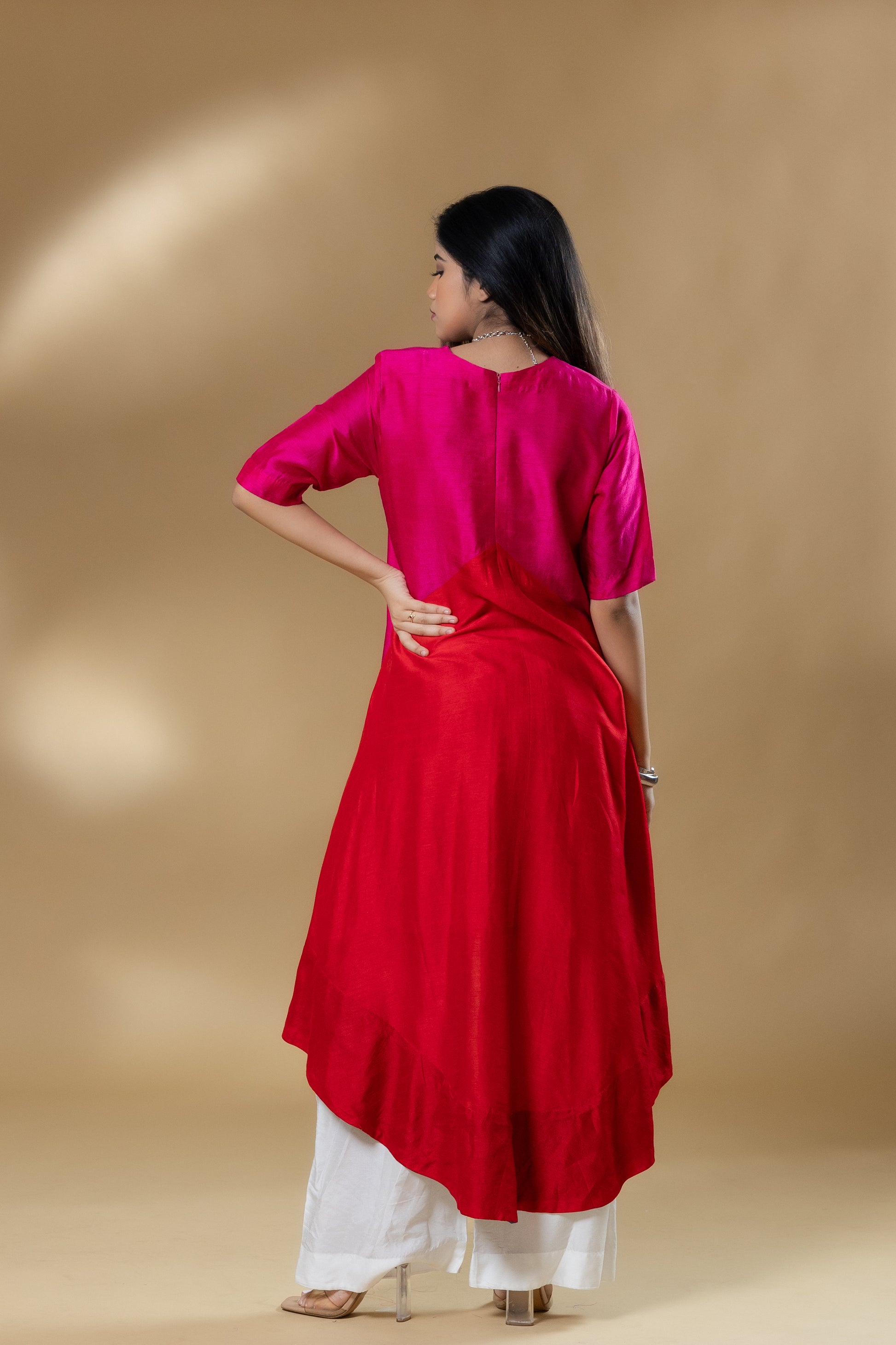 Magenta Pink Bemberg Silk Block Patterned Co-ord