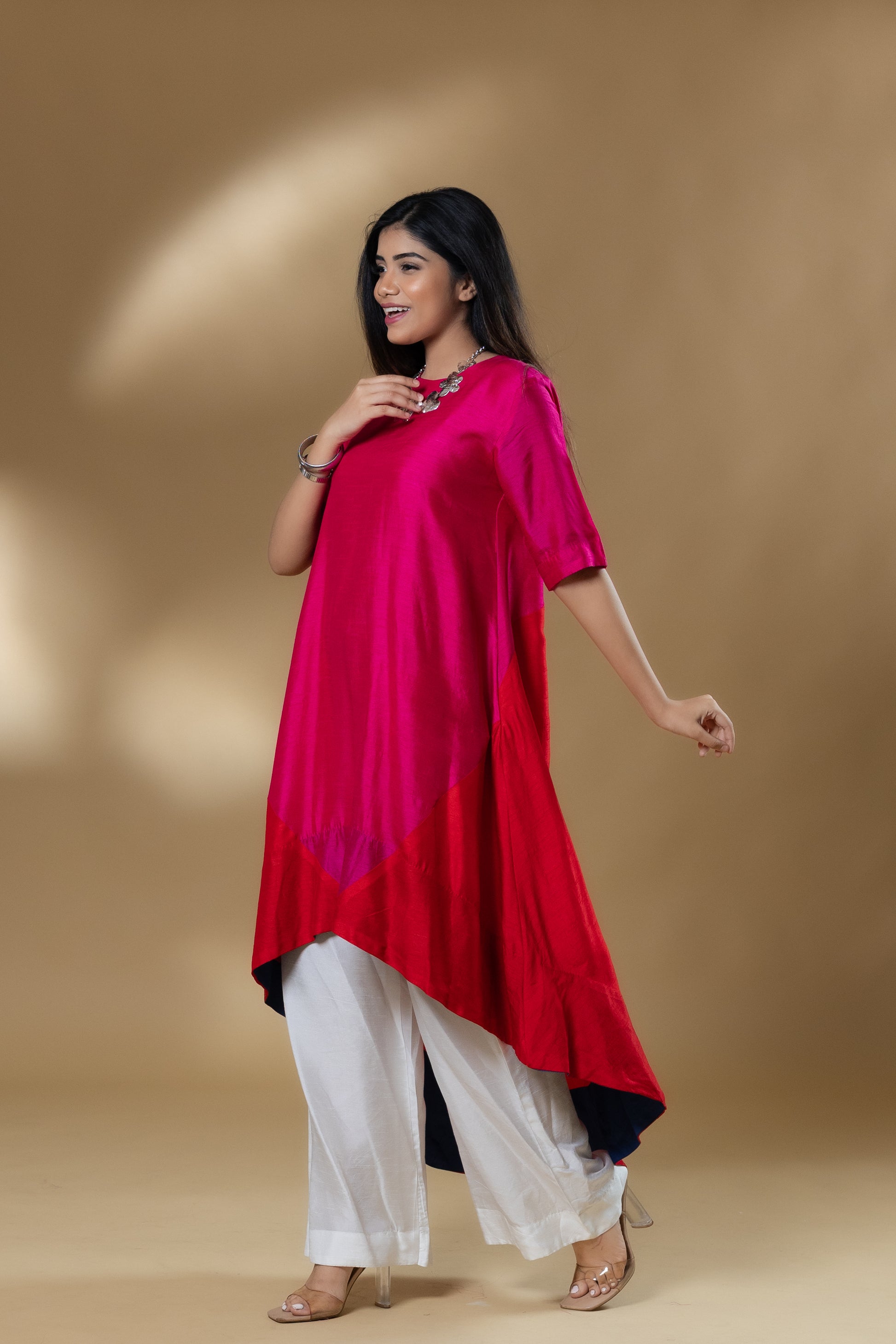 Magenta Pink Bemberg Silk Block Patterned Co-ord