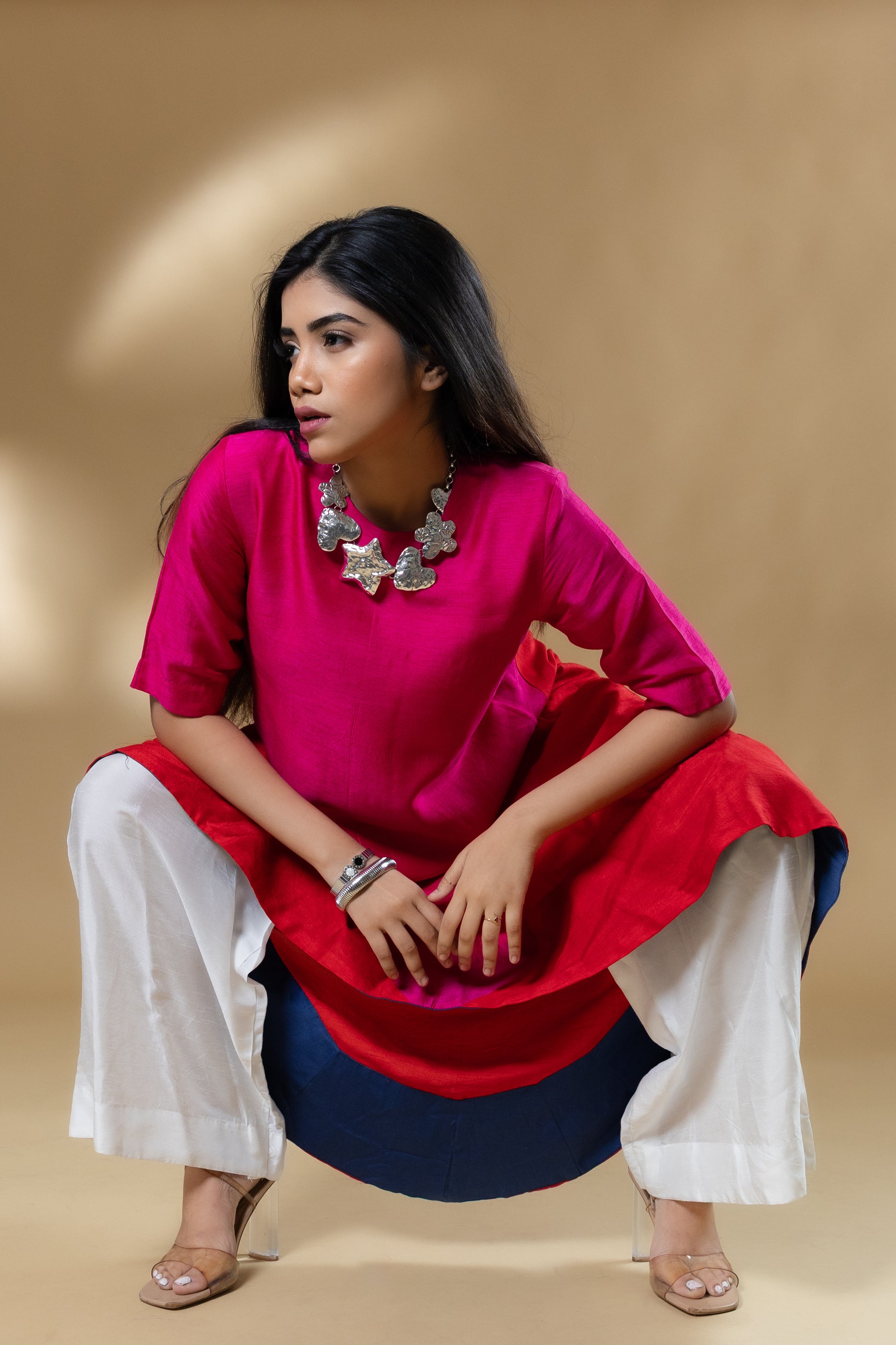 Magenta Pink Bemberg Silk Block Patterned Co-ord