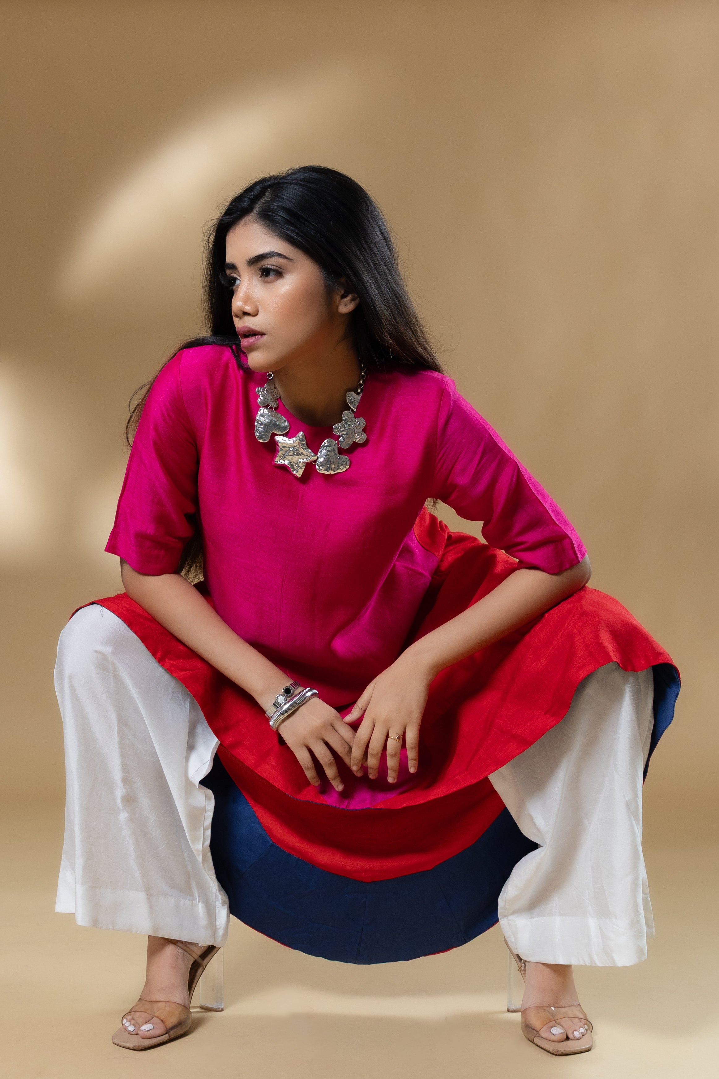 Magenta Pink Bemberg Silk Block Patterned Co-ord