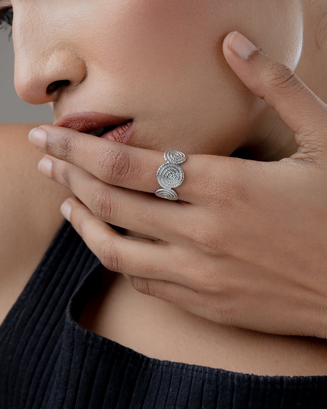 Celeste Spiral Adjustable Ring – Silver Tone