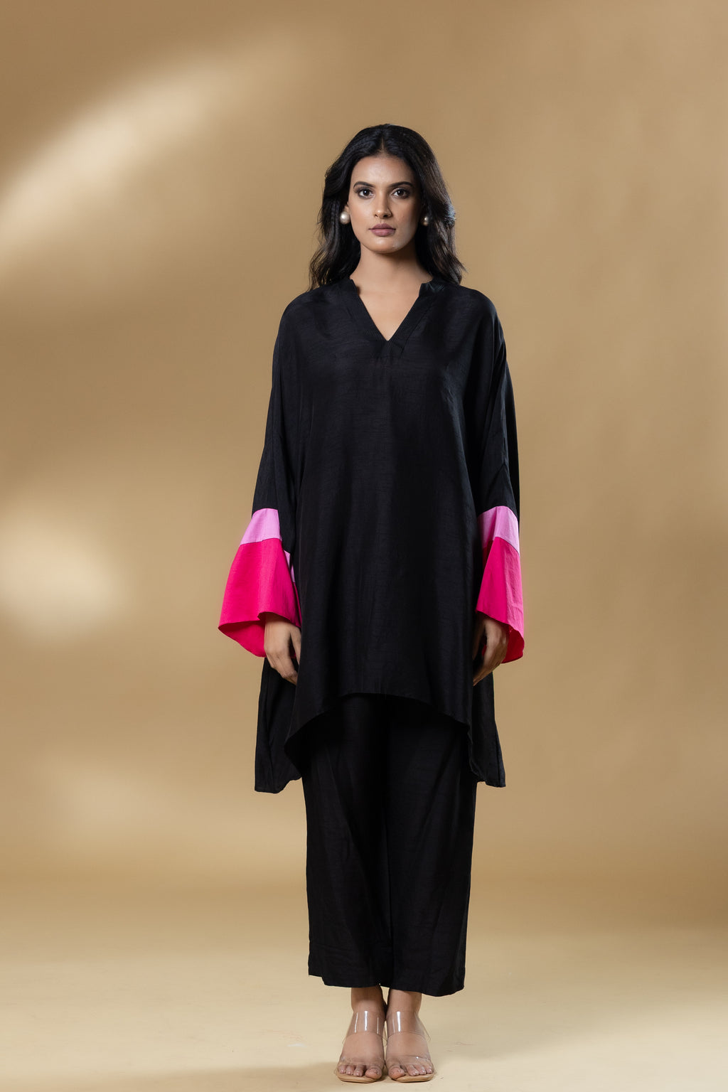 Black Bemberg Silk Agran Flowy Co-ord