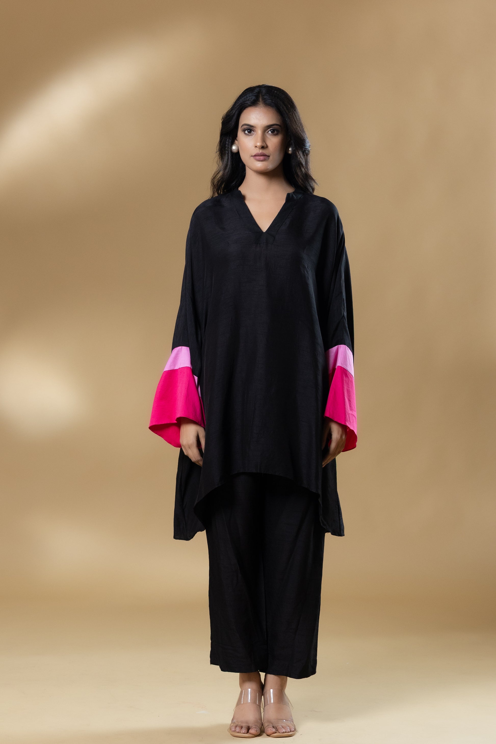 Black Bemberg Silk Agran Flowy Co-ord