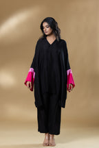 Black Bemberg Silk Agran Flowy Co-ord