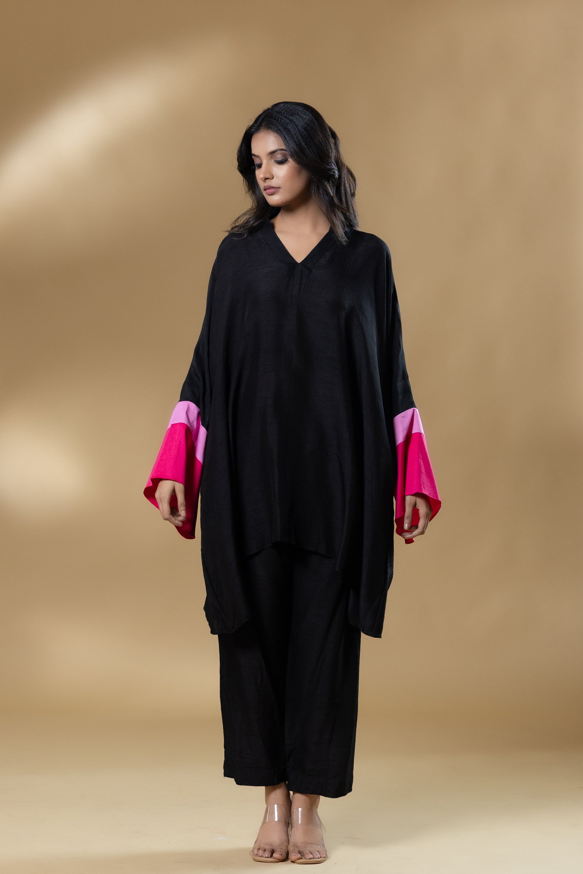 Black Bemberg Silk Agran Flowy Co-ord
