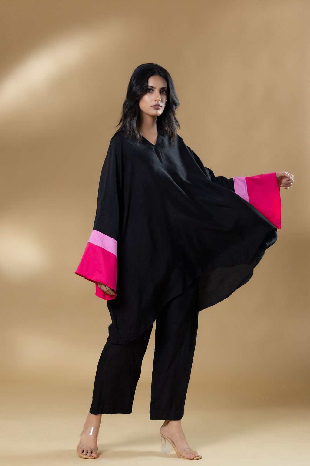 Black Bemberg Silk Agran Flowy Co-ord