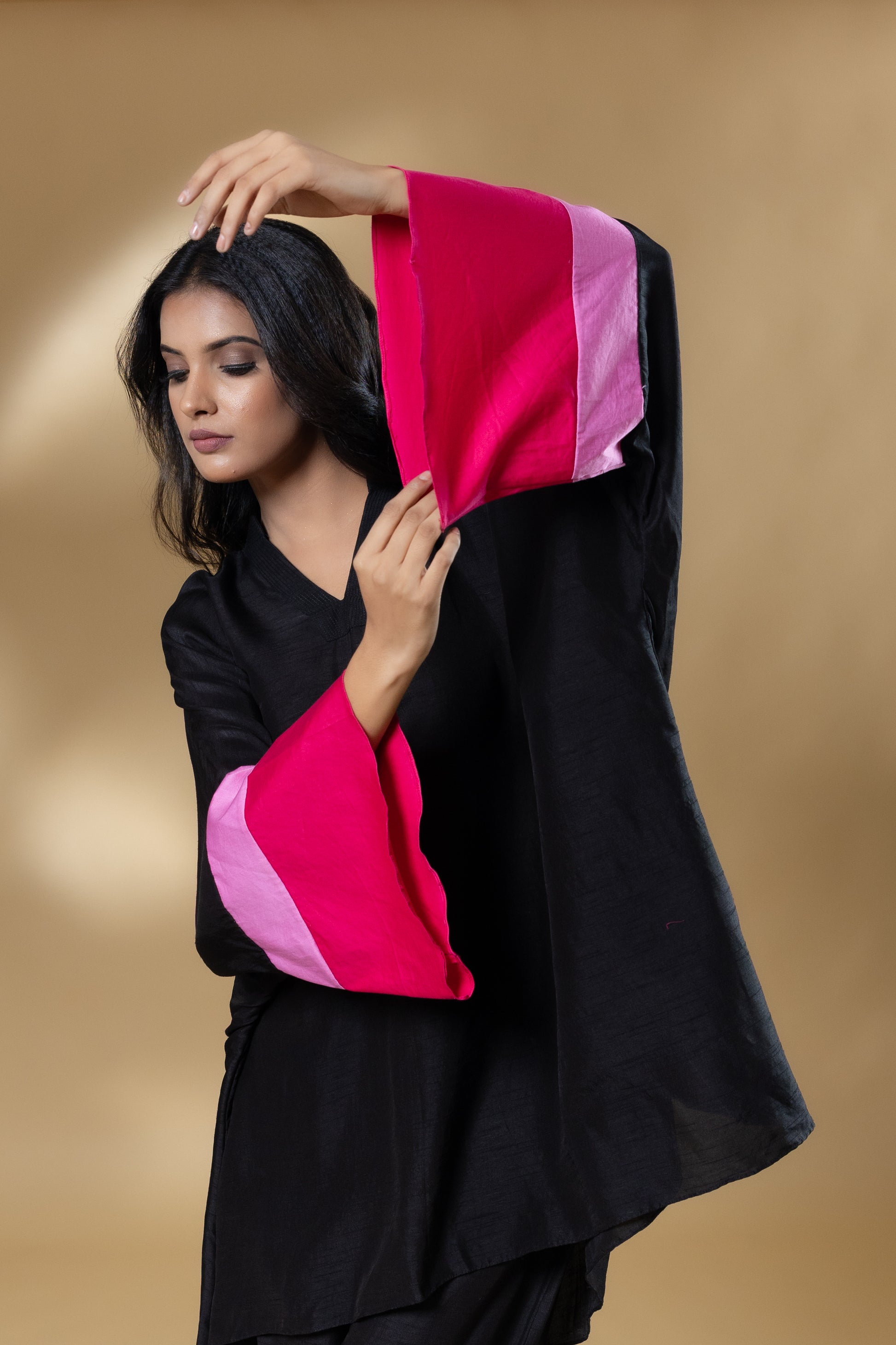 Black Bemberg Silk Agran Flowy Co-ord