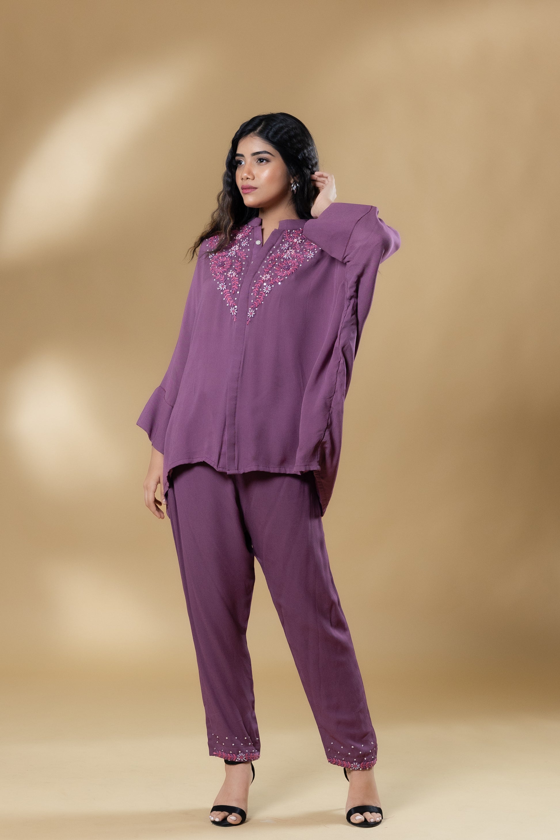 Mauvellous Pink Georgette Embroidered Co-ord