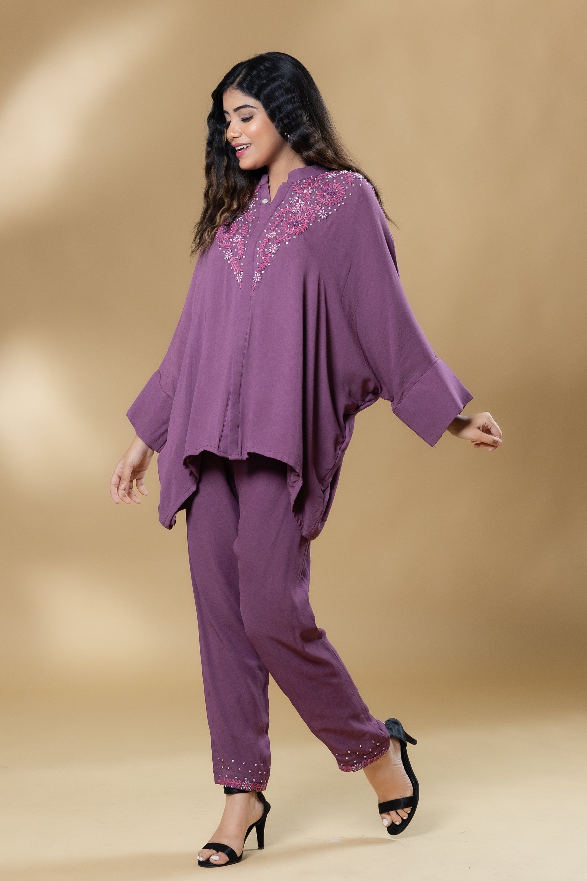 Mauvellous Pink Georgette Embroidered Co-ord