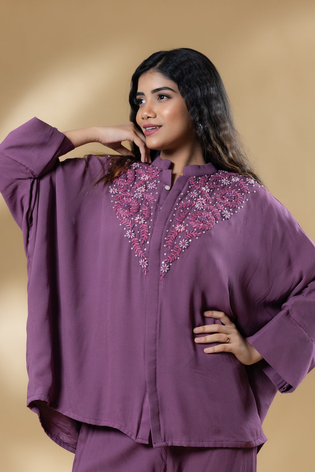 Mauvellous Pink Georgette Embroidered Co-ord