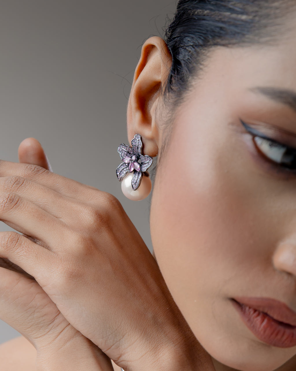 Amara Lilac Bloom Pearl Statement Earrings