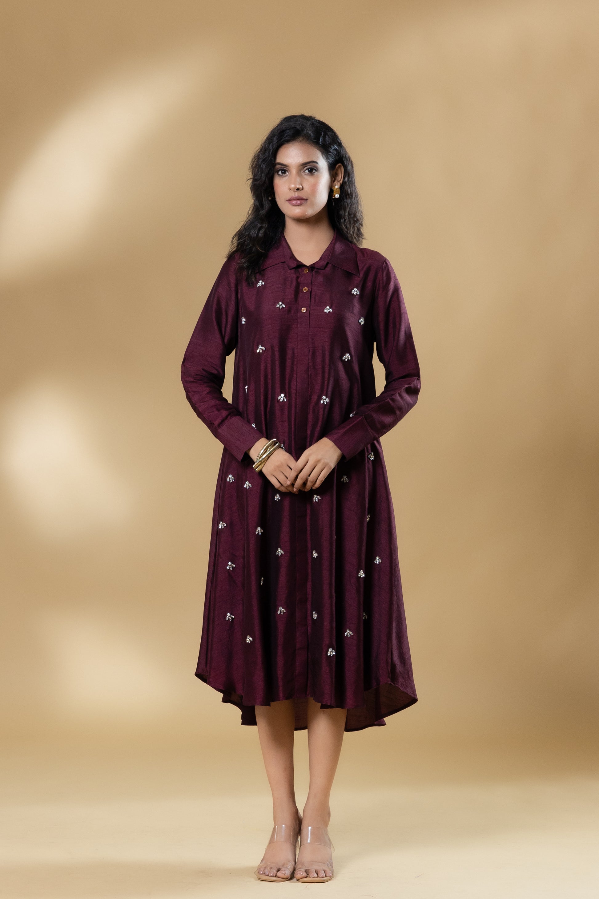 Maroon Bemberg Silk Gin Stone Dress