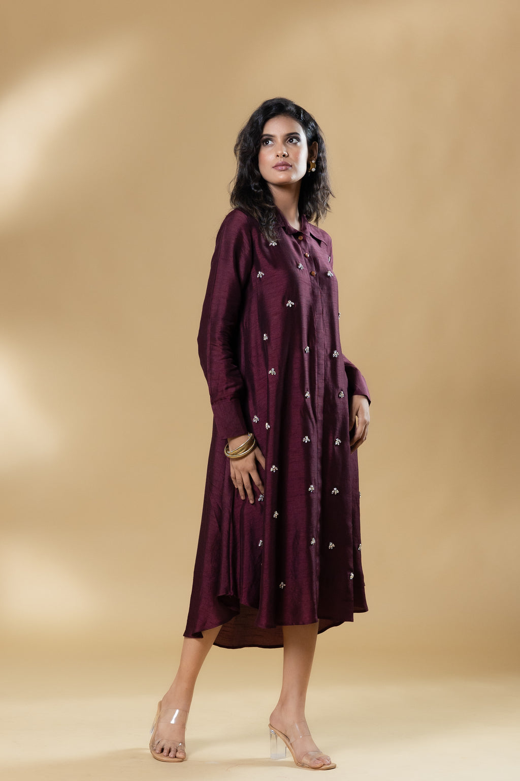 Maroon Bemberg Silk Gin Stone Dress