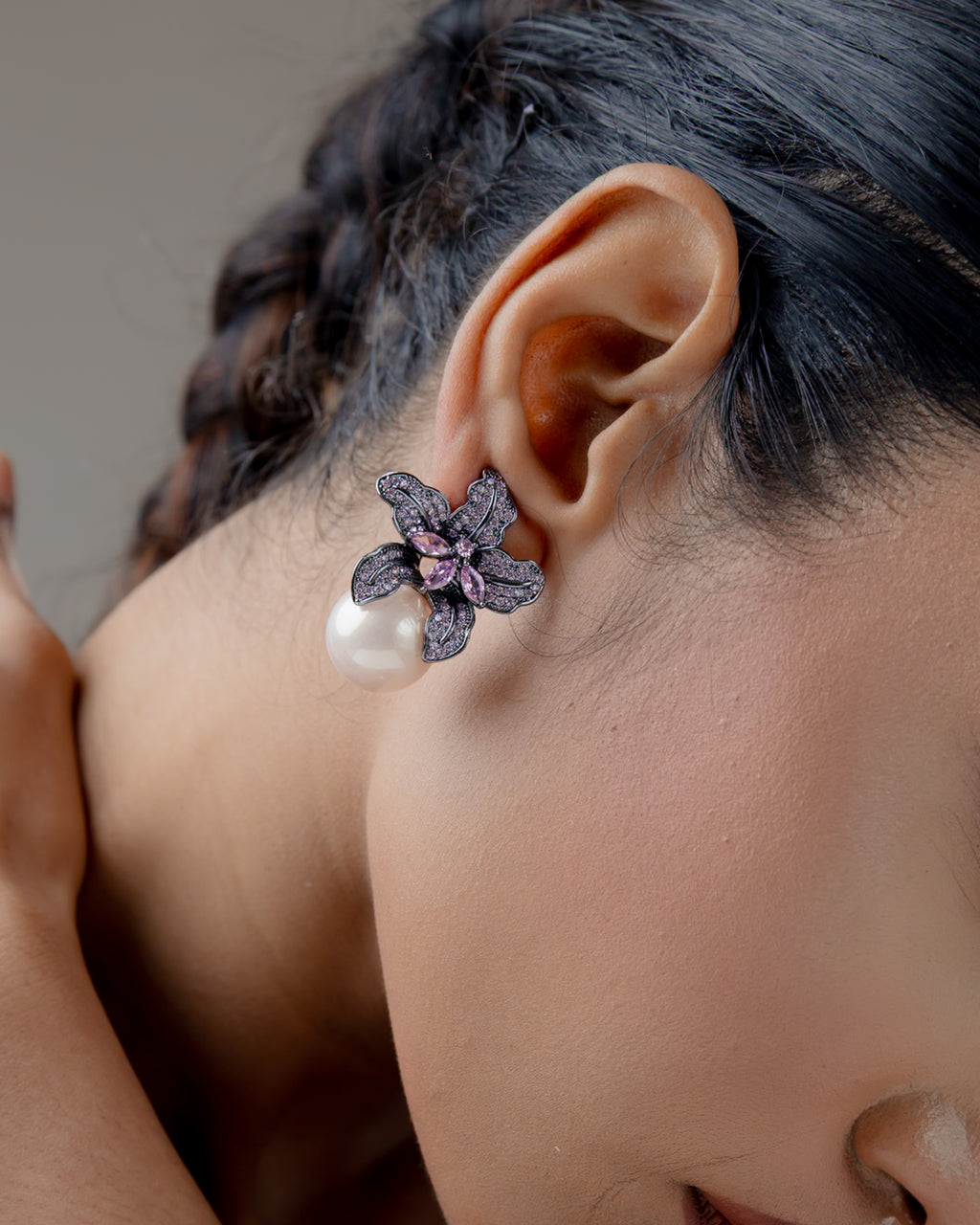 Amara Lilac Bloom Pearl Statement Earrings