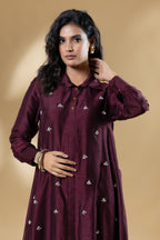 Maroon Bemberg Silk Gin Stone Dress