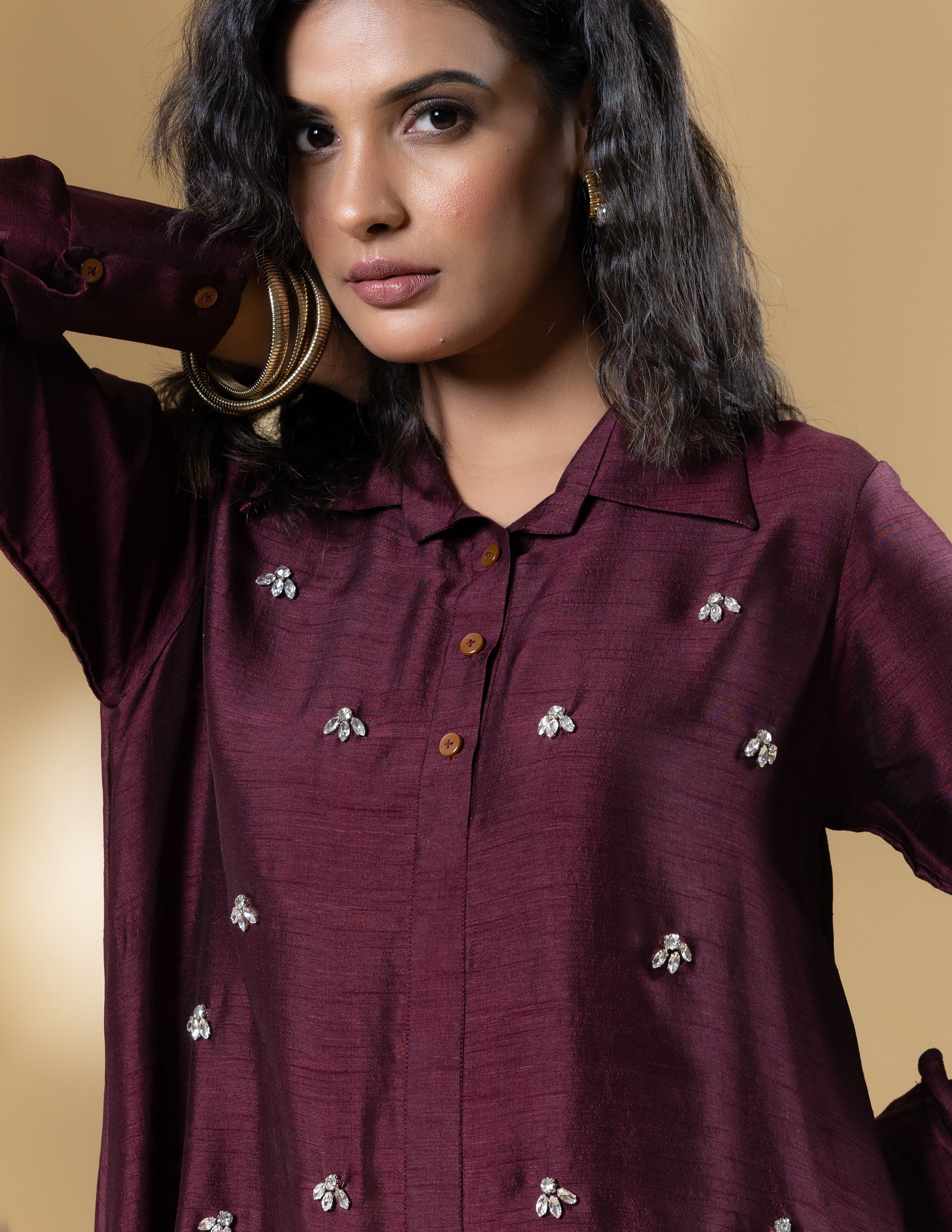 Maroon Bemberg Silk Gin Stone Dress