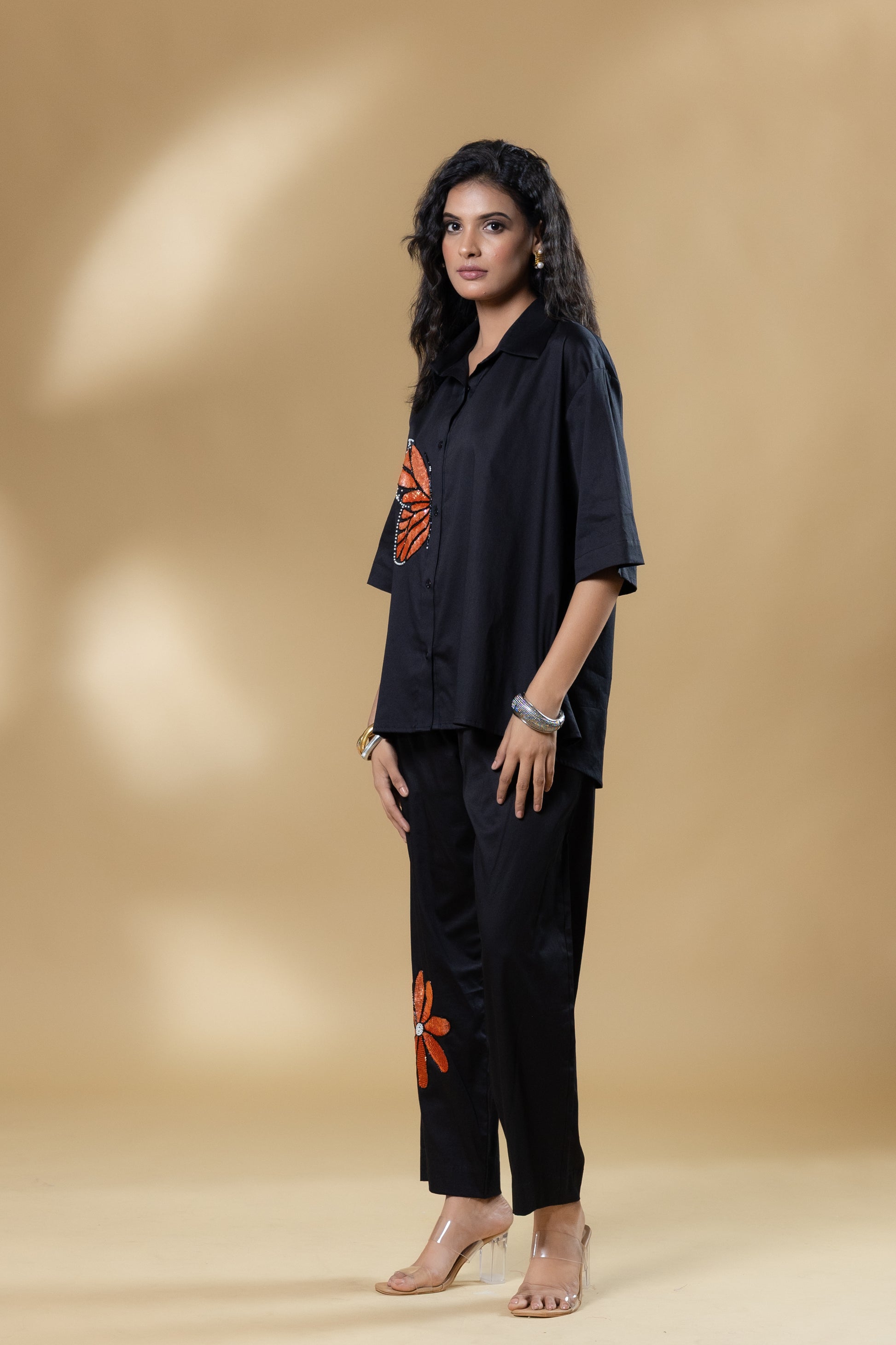 Black Italian Cotton Sequin Butterfly Co-ord