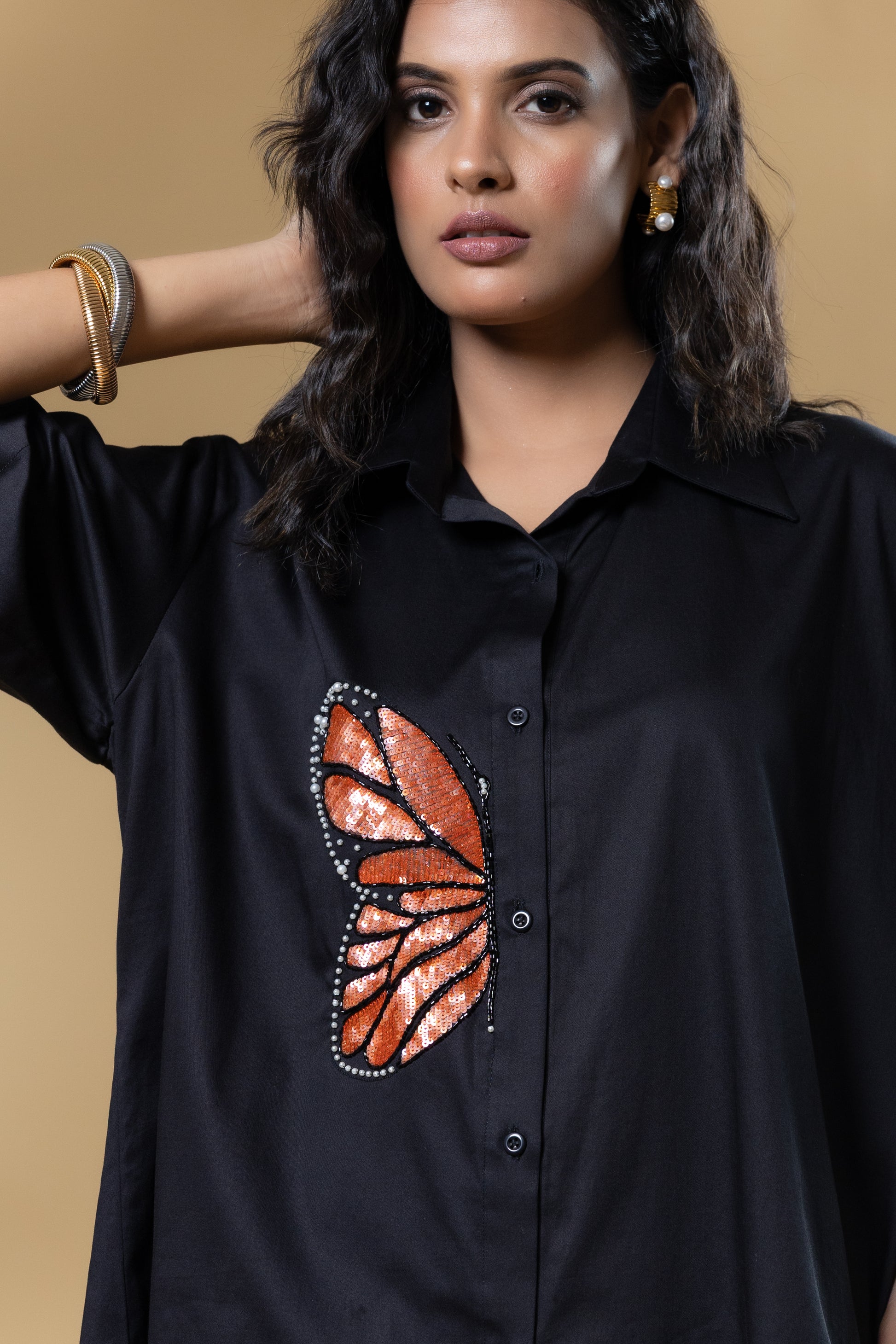 Black Italian Cotton Sequin Butterfly Co-ord