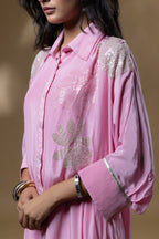 Pink Crepe Scattered Sequin Flower Co-ord