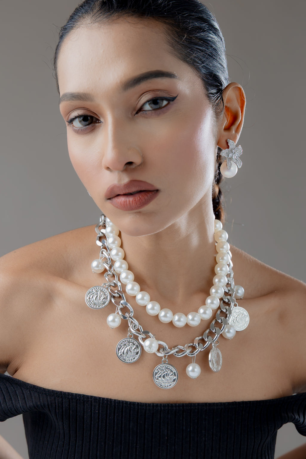 Celeste Pearl Coin Statement Necklace