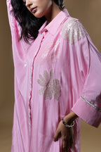 Pink Crepe Scattered Sequin Flower Co-ord