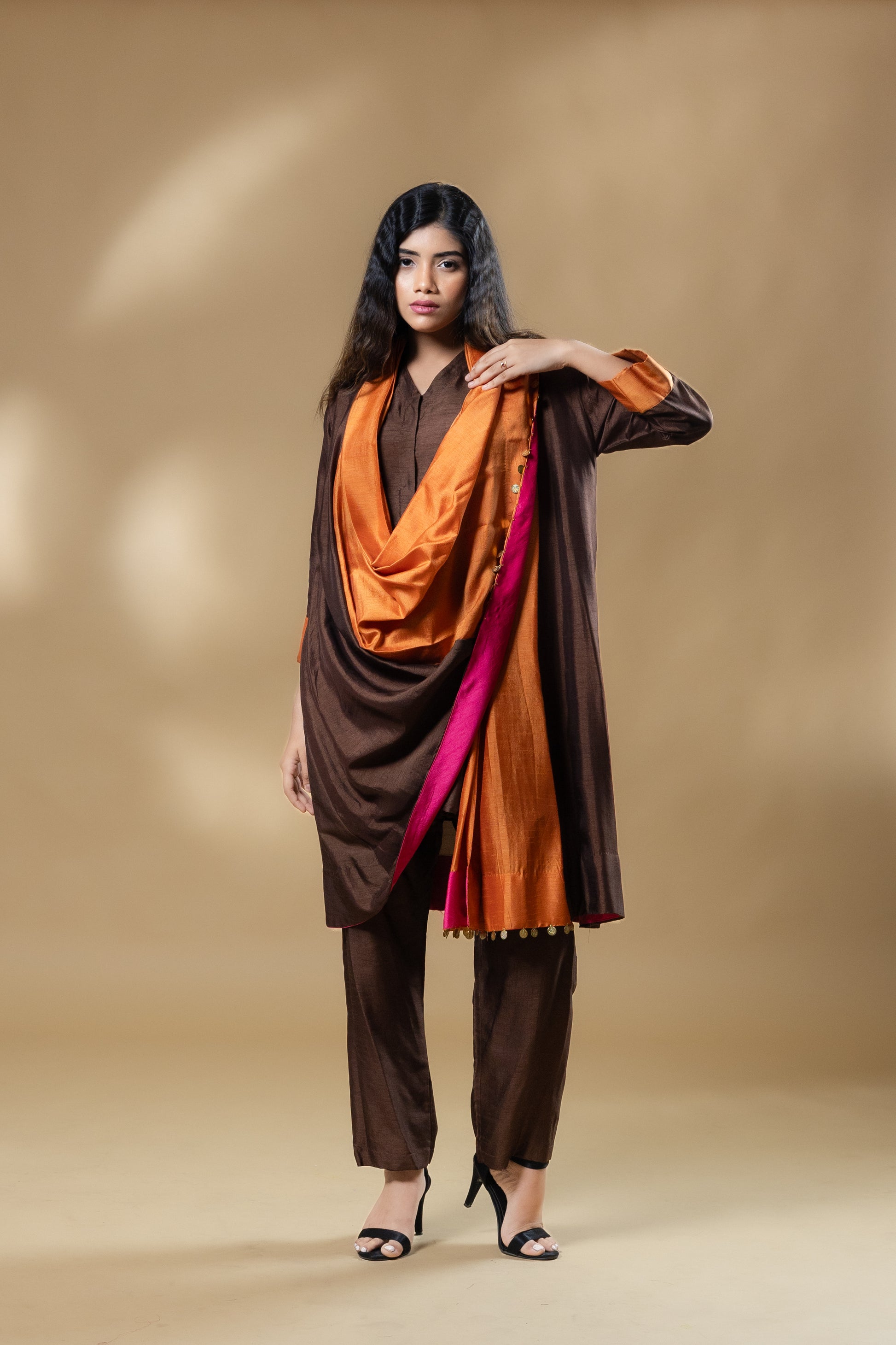 Brown Boho Bemberg Silk 2 in 1 Co-ord (3 Piece Set)