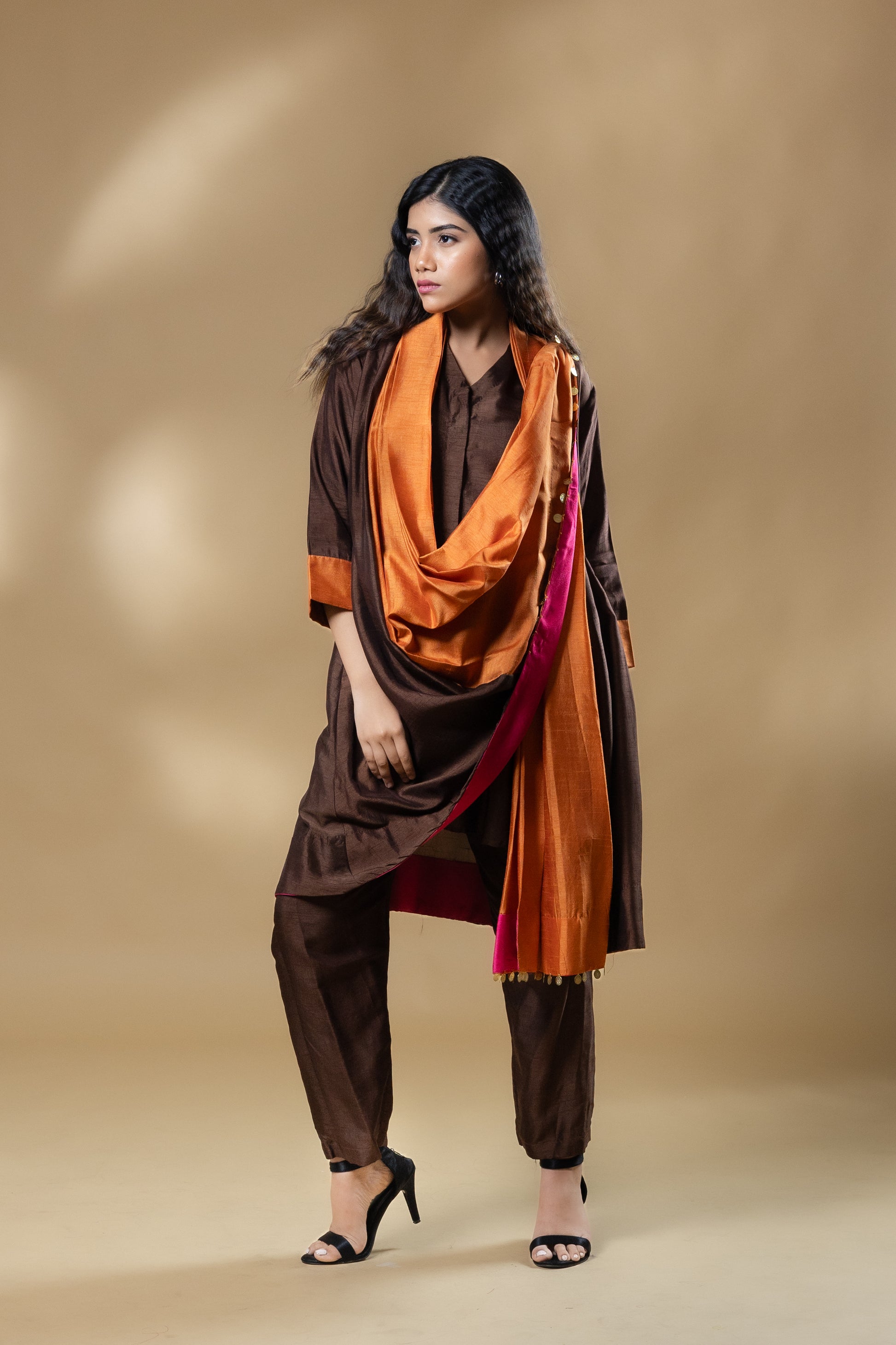 Brown Boho Bemberg Silk 2 in 1 Co-ord (3 Piece Set)