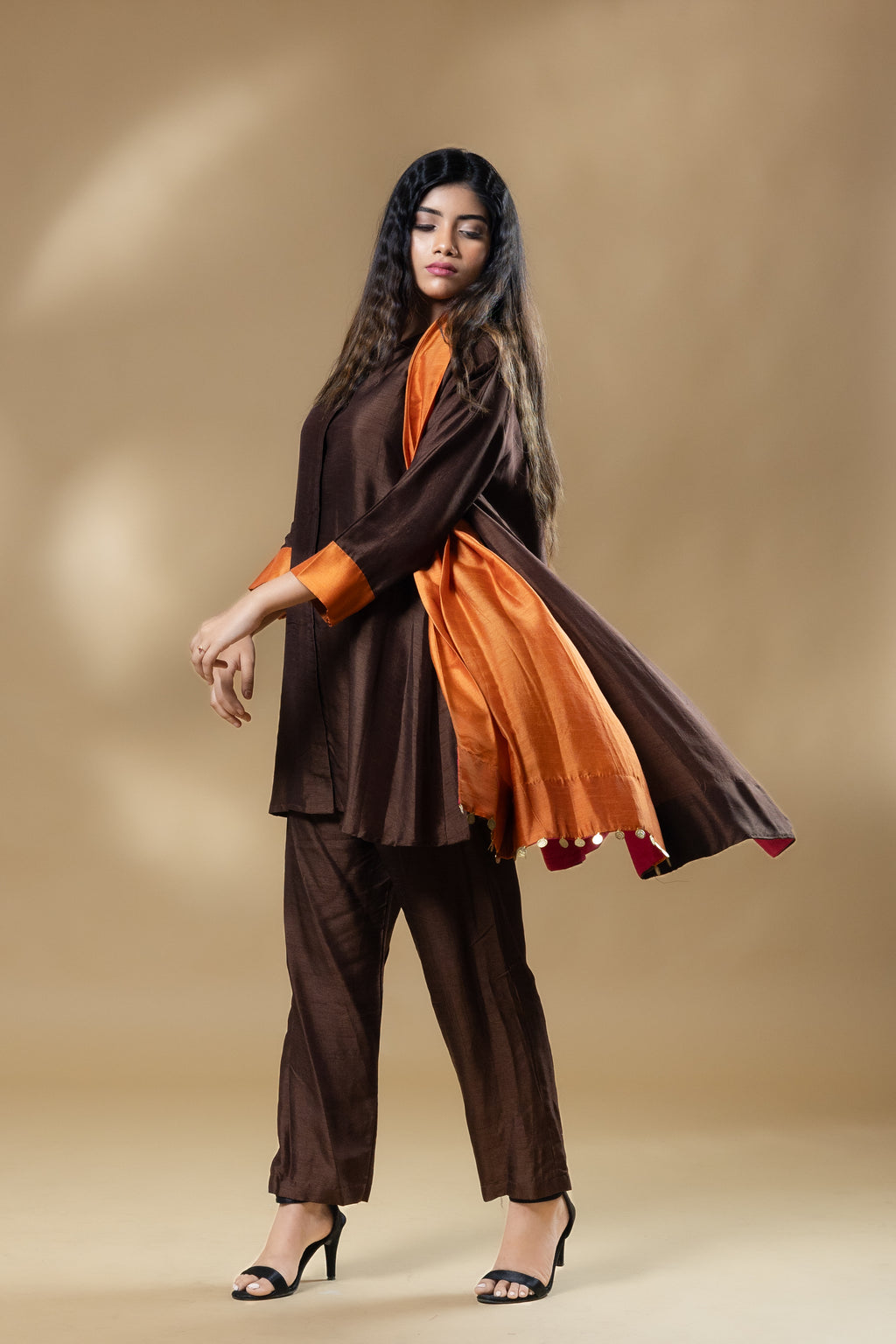 Brown Boho Bemberg Silk 2 in 1 Co-ord (3 Piece Set)