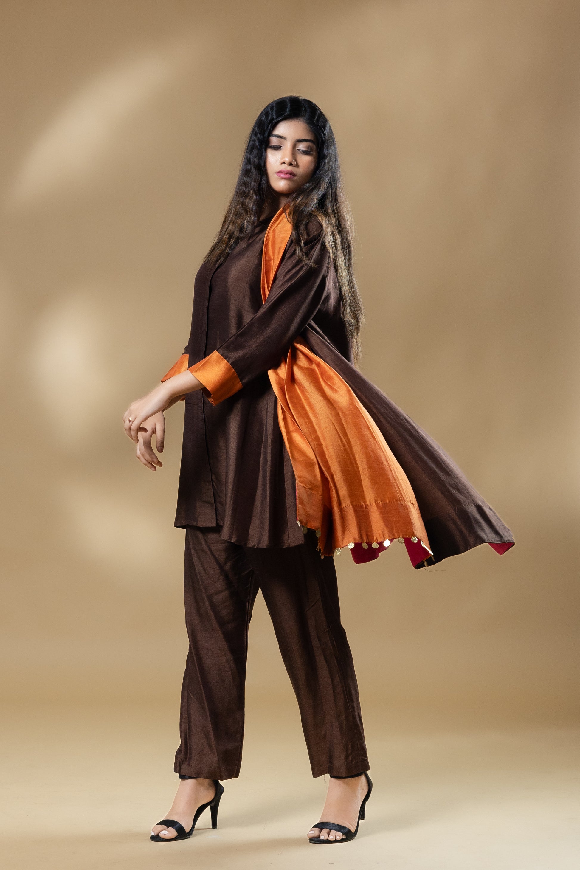 Brown Boho Bemberg Silk 2 in 1 Co-ord (3 Piece Set)