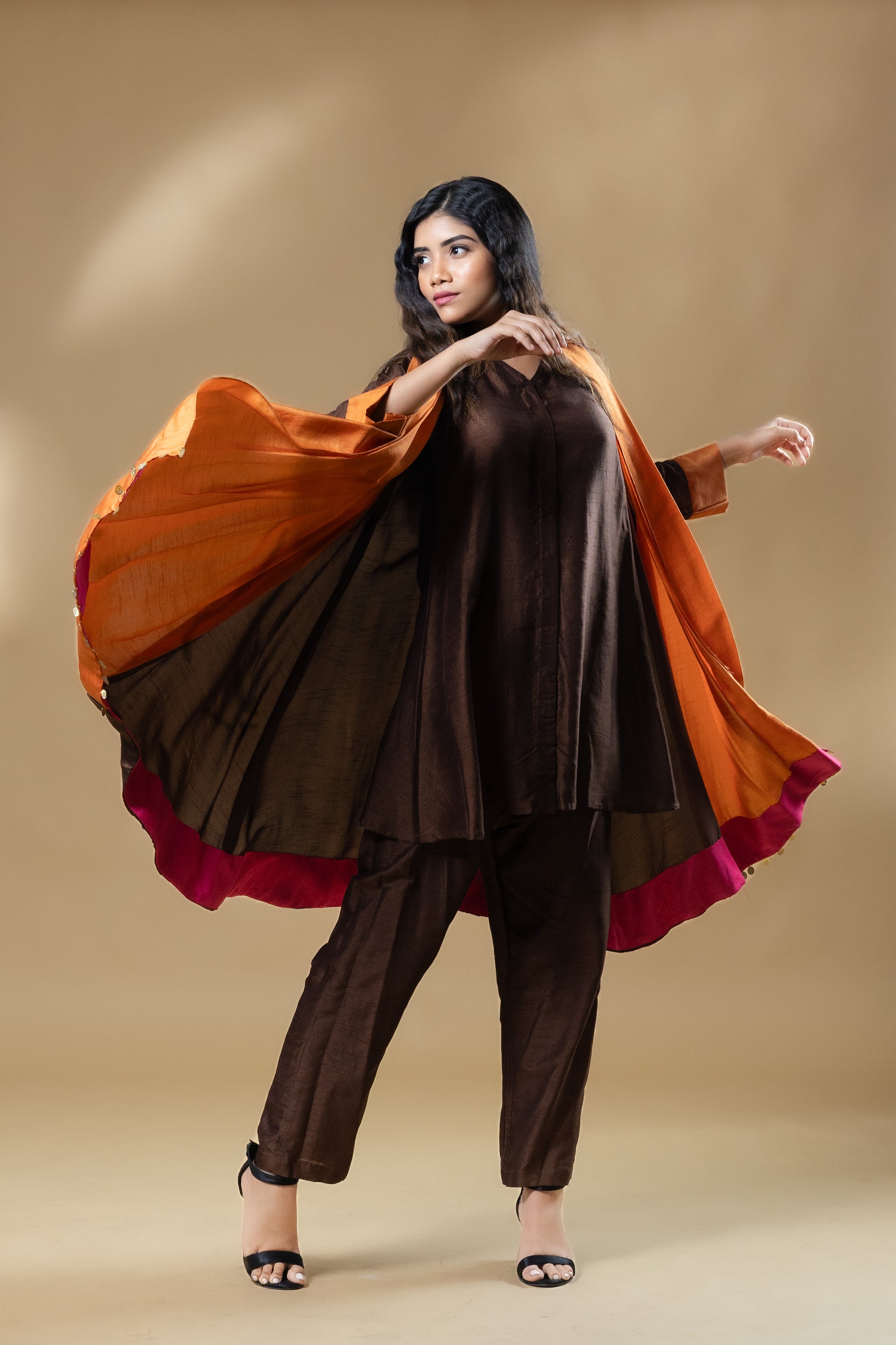Brown Boho Bemberg Silk 2 in 1 Co-ord (3 Piece Set)