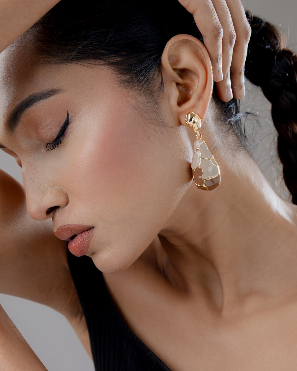 Azure Vein Statement Drop Earrings in Brown and Beige
