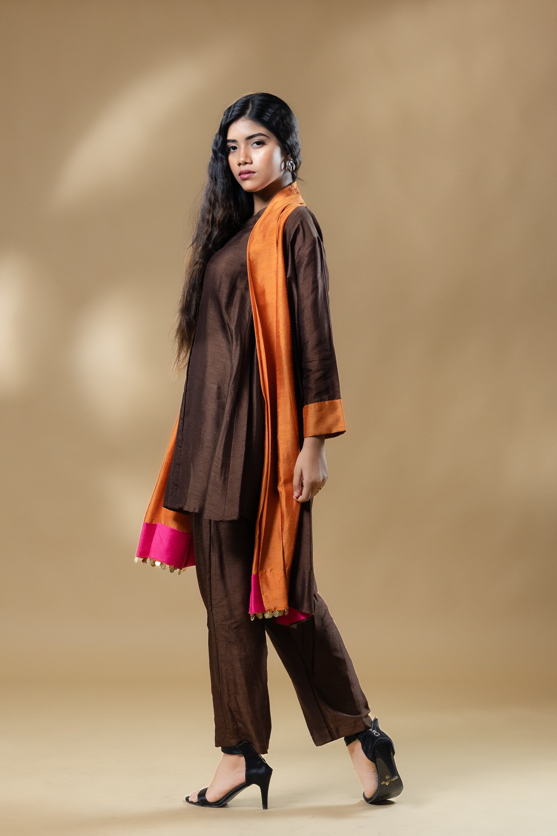 Brown Boho Bemberg Silk 2 in 1 Co-ord (3 Piece Set)
