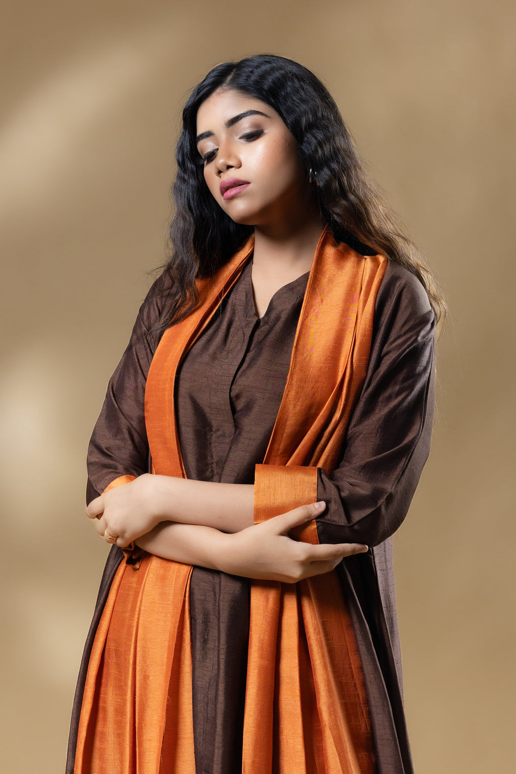 Brown Boho Bemberg Silk 2 in 1 Co-ord (3 Piece Set)