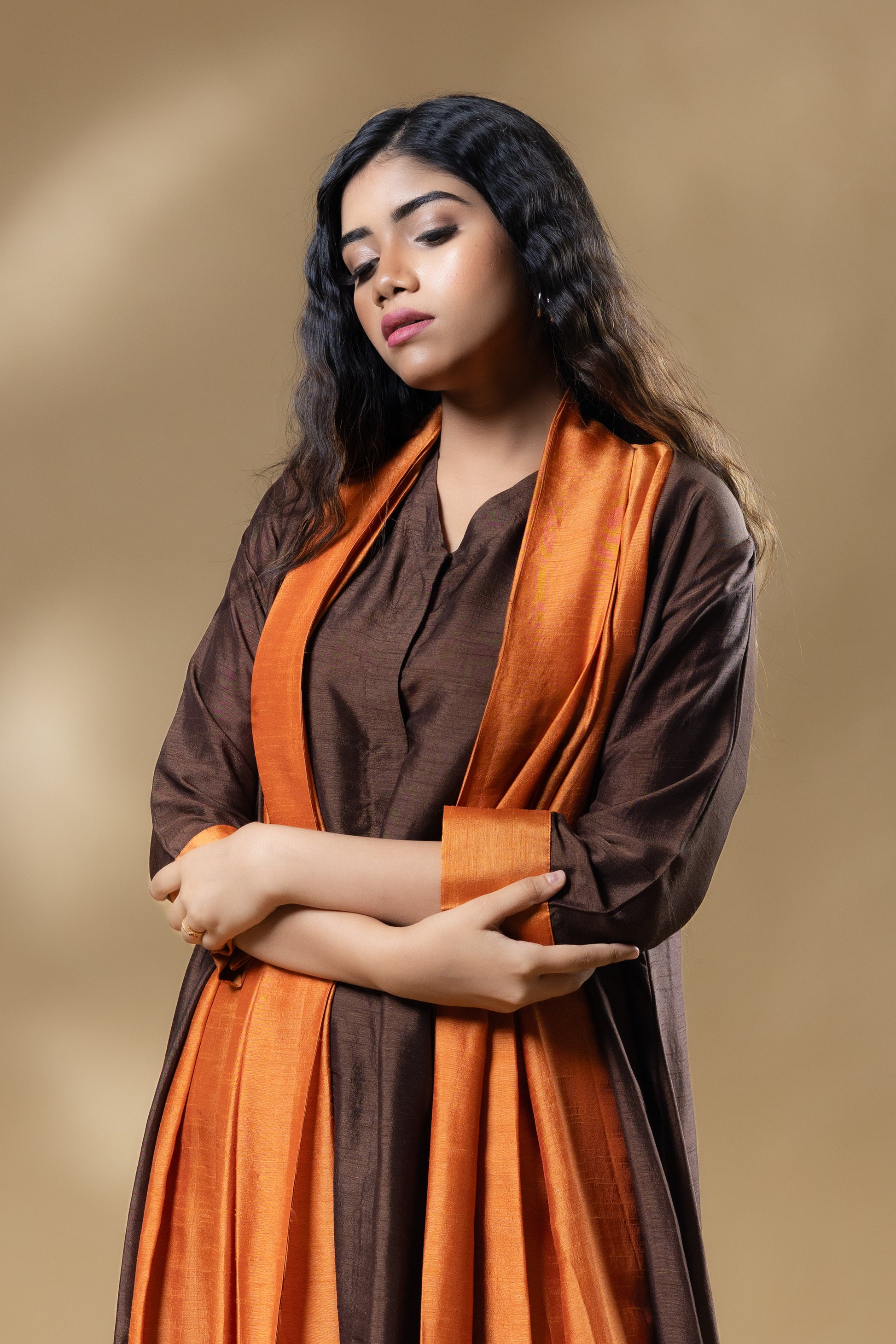 Brown Boho Bemberg Silk 2 in 1 Co-ord (3 Piece Set)