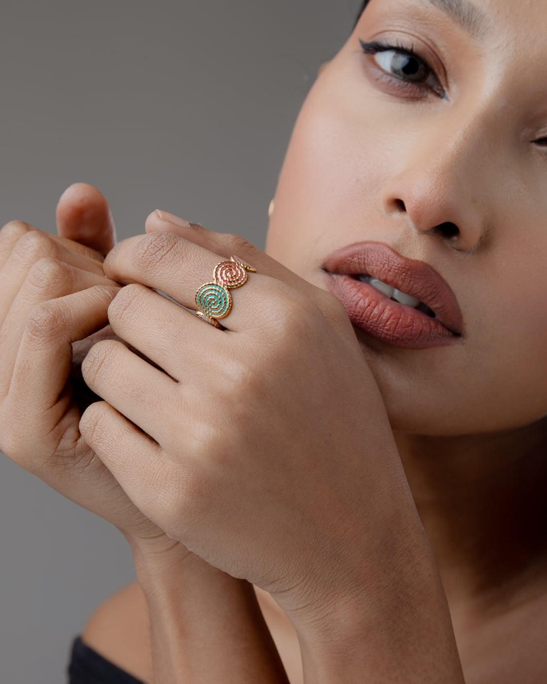 Trio Swirl Enamel Statement Ring (Multi-Colour)