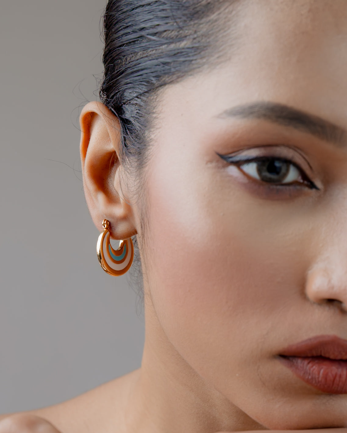 Midnight Arc Enamel Hoop Earrings (18K Gold Plated)