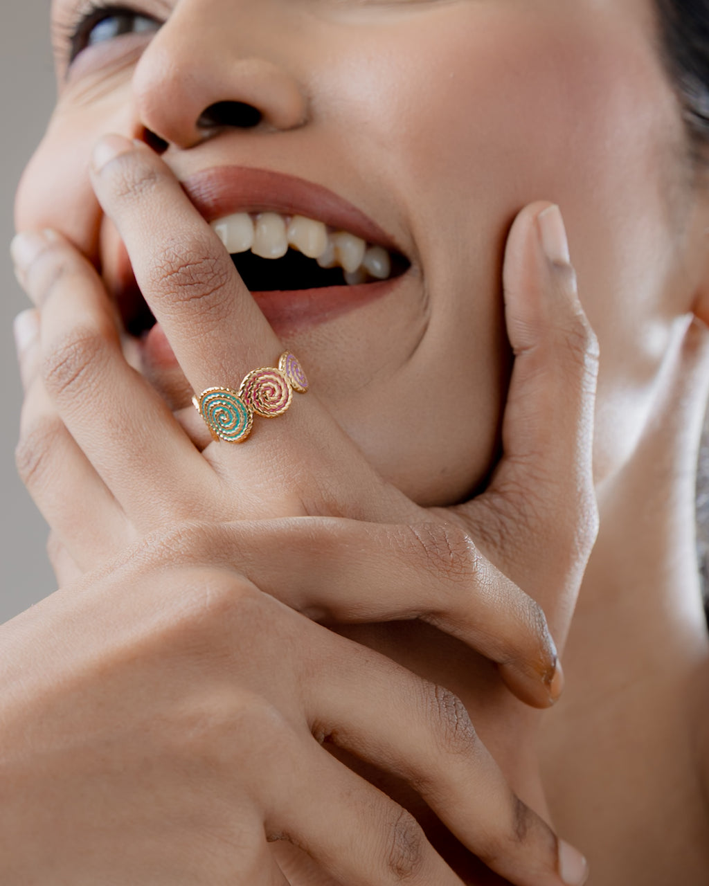Trio Swirl Enamel Statement Ring (Multi-Colour)