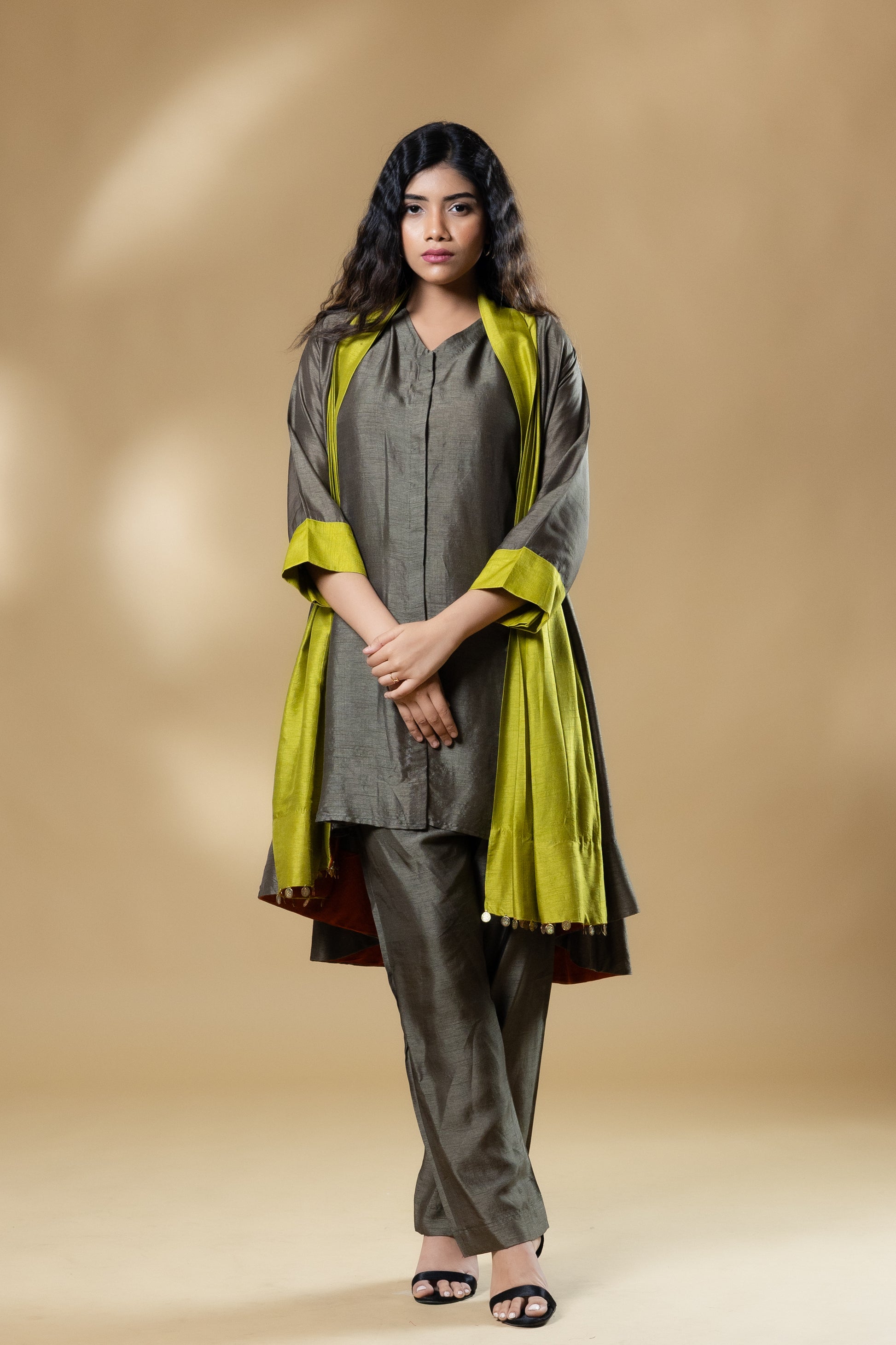 Green Boho Bemberg Silk 2 in 1 Co-ord (3 Piece Set)