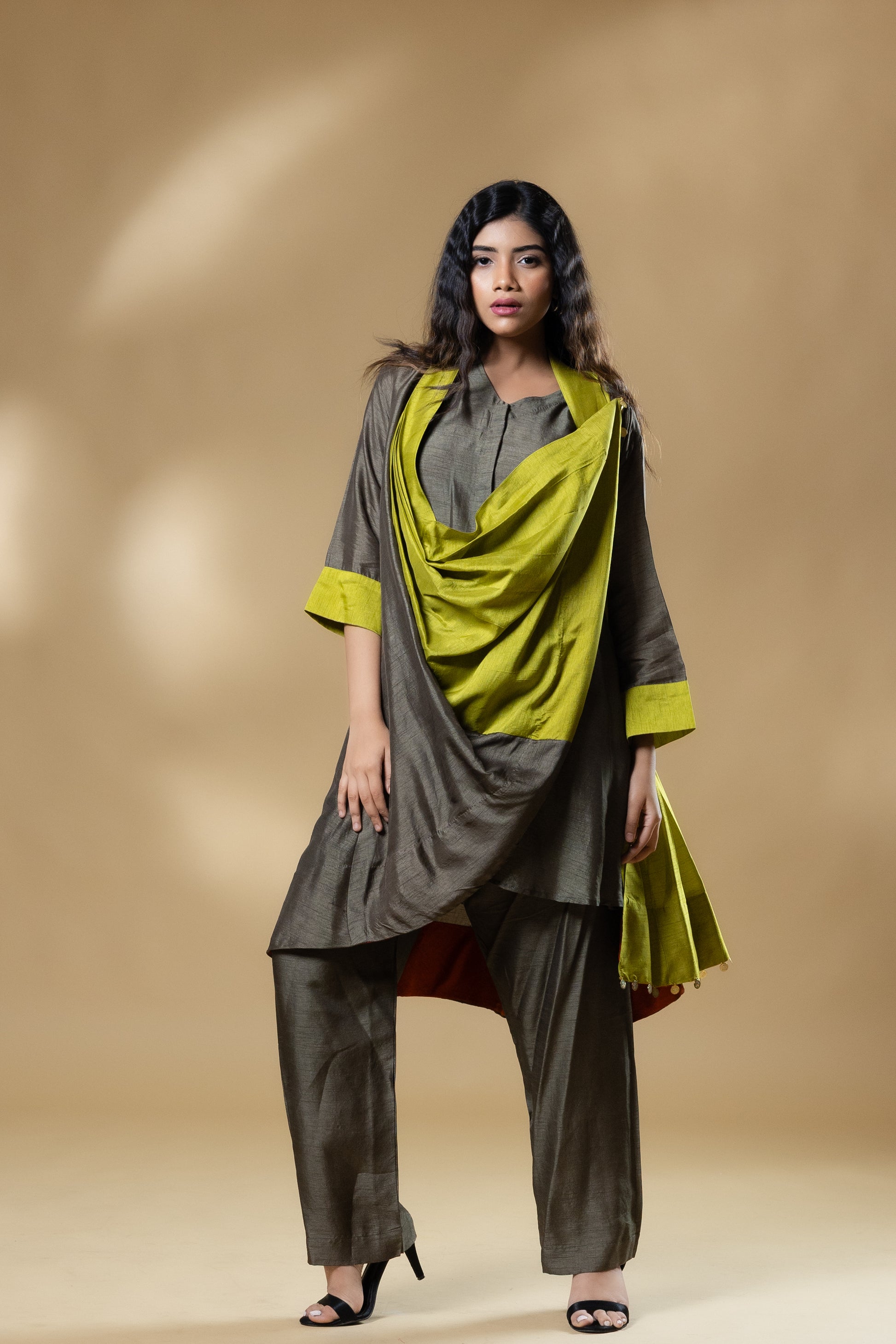 Green Boho Bemberg Silk 2 in 1 Co-ord (3 Piece Set)