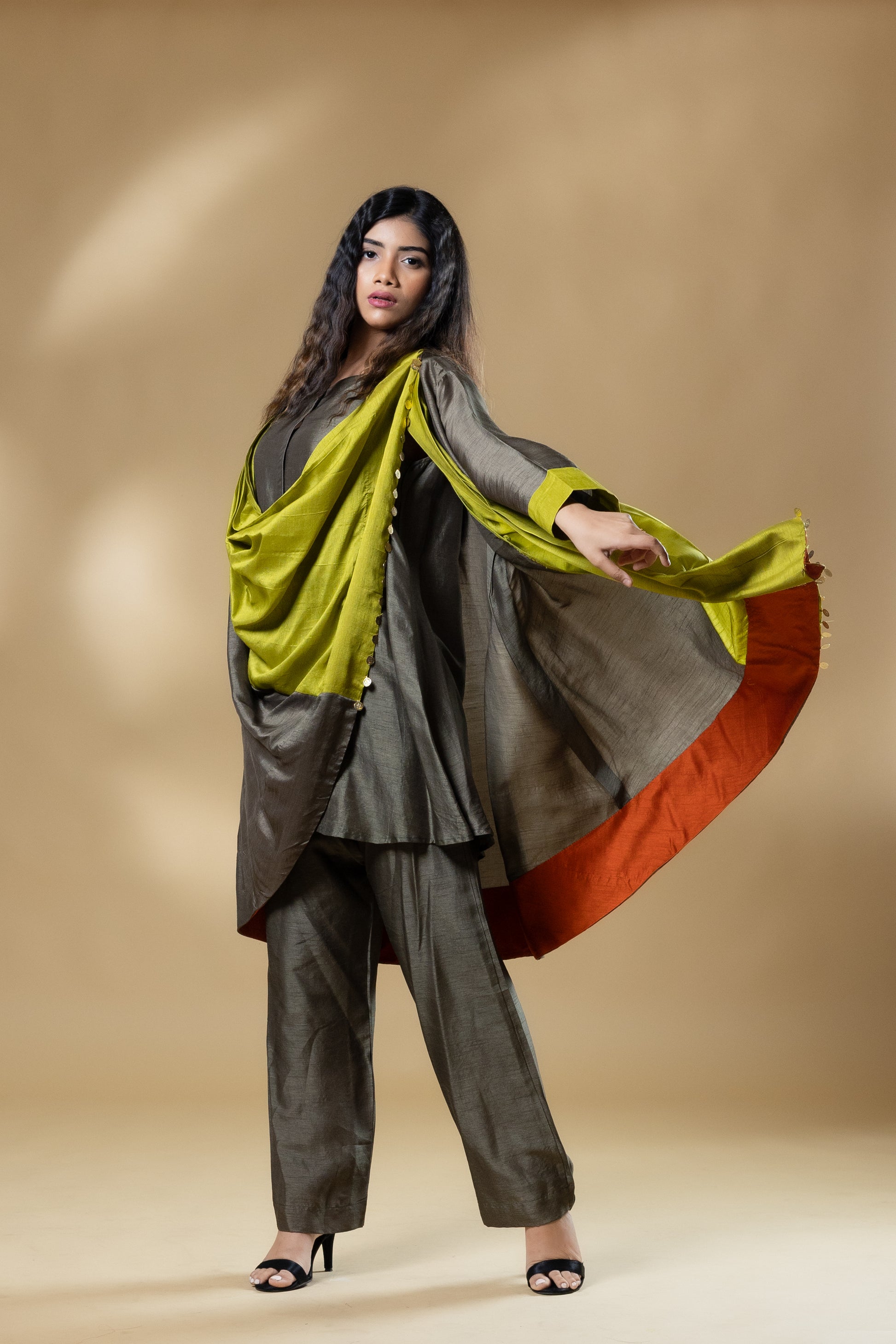 Green Boho Bemberg Silk 2 in 1 Co-ord (3 Piece Set)