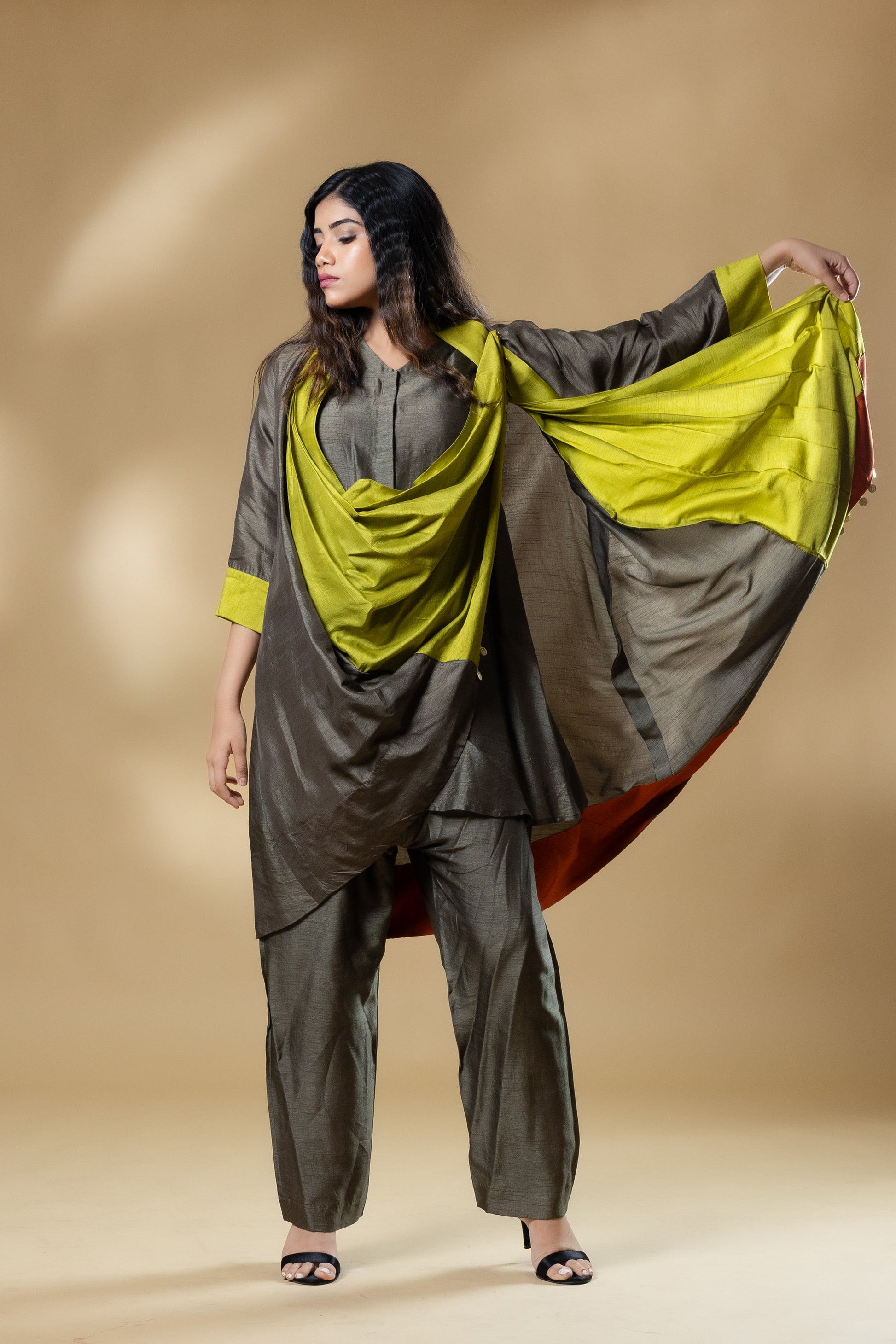 Green Boho Bemberg Silk 2 in 1 Co-ord (3 Piece Set)
