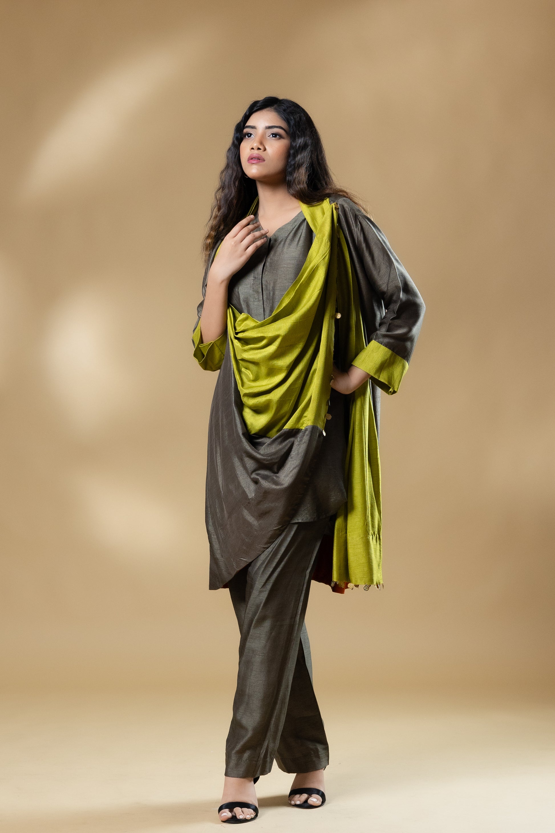Green Boho Bemberg Silk 2 in 1 Co-ord (3 Piece Set)