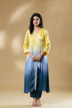 Yellow & Blue Bemberg Satin Ombre Long Dress