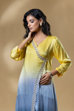Yellow & Blue Bemberg Satin Ombre Long Dress