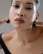 Noir Pearl Drop Link Earrings - Gold Plated