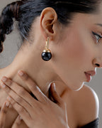 Noir Pearl Drop Link Earrings - Gold Plated